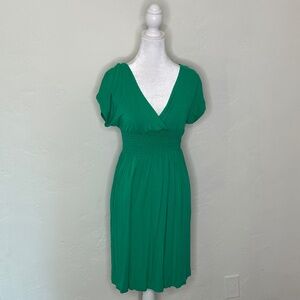 Lani Green V-Neck Short-Sleeved Midi Dress with back cut-out